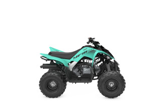 Groene Yamaha sportquad met off-road banden, zijaanzicht