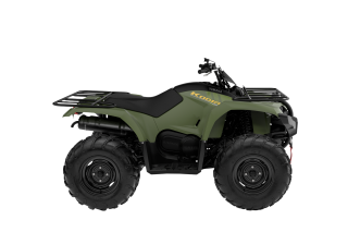Groene Yamaha Kodiak ATV met bagagerekken, zijaanzicht