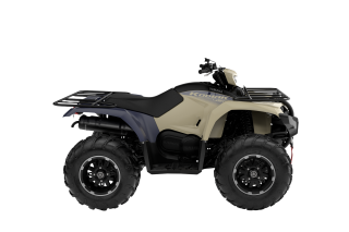 Beige-blauwe Yamaha Kodiak 450 ATV, zijaanzicht